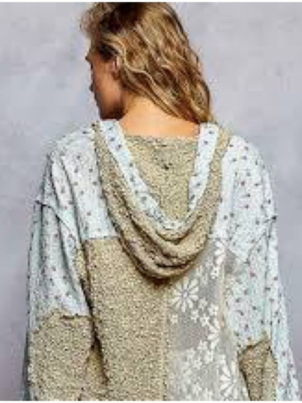 Cozy Patchwork Hooded Sweater in powdered blue